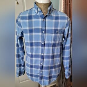 Vinyard Vines Slim Fit Tucker Shirt Men's M Blue White Flannel Button Down Strec